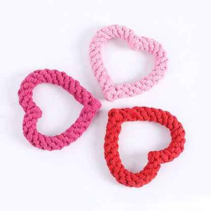 Spielzeug Hund, Herzform Kauspielzeug für Hunde aus Baumwollseil, 12x12x2 cm, Drei Farben, Zähneknirschen & Entspannung (1 Stück)