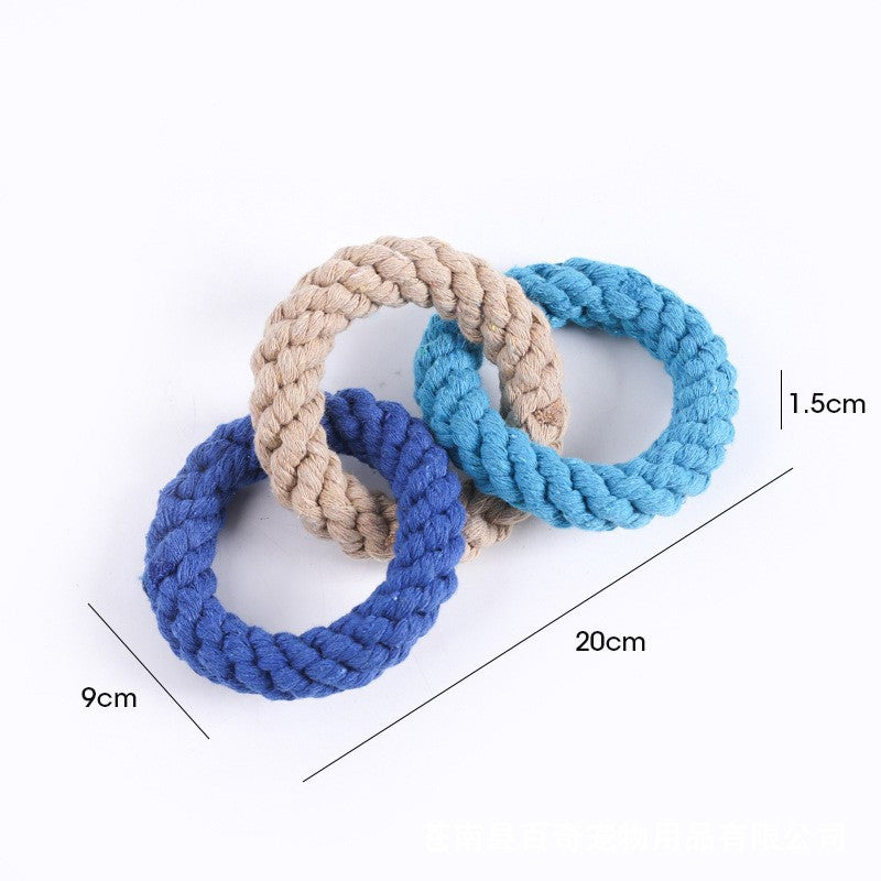 Spielzeug für den Hund, Baumwollseil-Drei Ringe, Kauspielzeug für Hunde & Zerrspielzeug Hund, Blau und Rosa, Stressabbau (1 Stück)