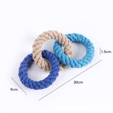 Spielzeug für den Hund, Baumwollseil-Drei Ringe, Kauspielzeug für Hunde & Zerrspielzeug Hund, Blau und Rosa, Stressabbau (1 Stück)