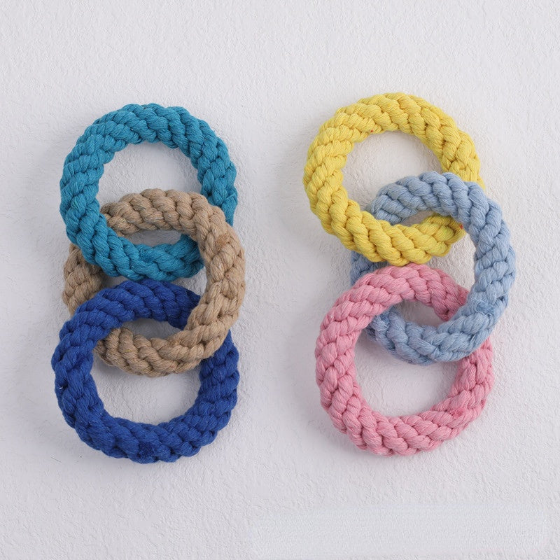 Spielzeug für den Hund, Baumwollseil-Drei Ringe, Kauspielzeug für Hunde & Zerrspielzeug Hund, Blau und Rosa, Stressabbau (1 Stück)
