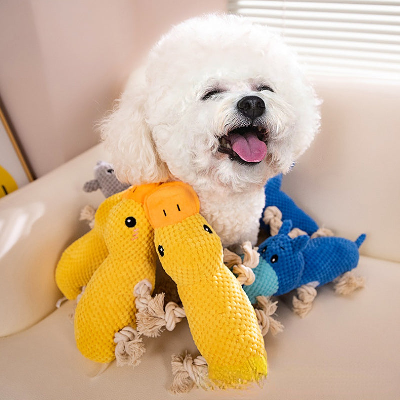 Kuscheltier für den Hund, Ananasgitter Gelbe Ente, Esel & Nilpferd Spielzeug mit Baumwollseilknoten, zum Kauen und Spielen