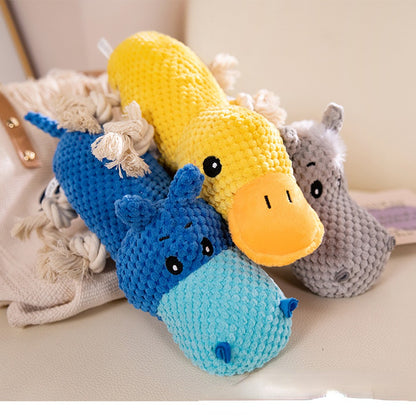 Kuscheltier für den Hund, Ananasgitter Gelbe Ente, Esel & Nilpferd Spielzeug mit Baumwollseilknoten, zum Kauen und Spielen