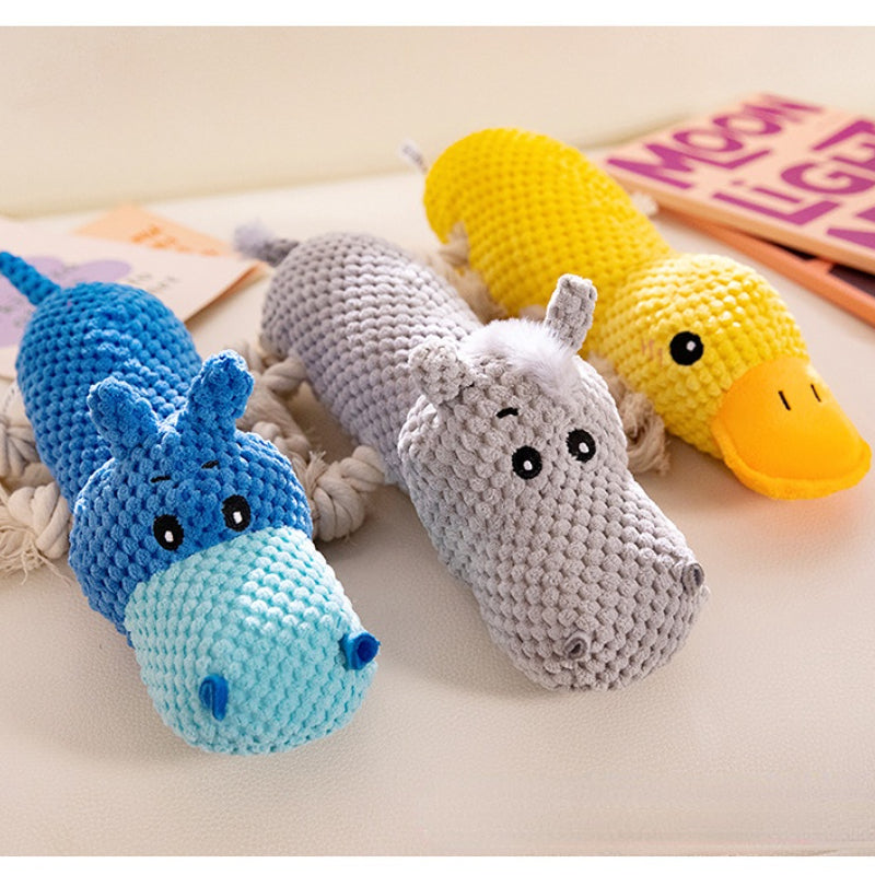 Kuscheltier für den Hund, Ananasgitter Gelbe Ente, Esel & Nilpferd Spielzeug mit Baumwollseilknoten, zum Kauen und Spielen