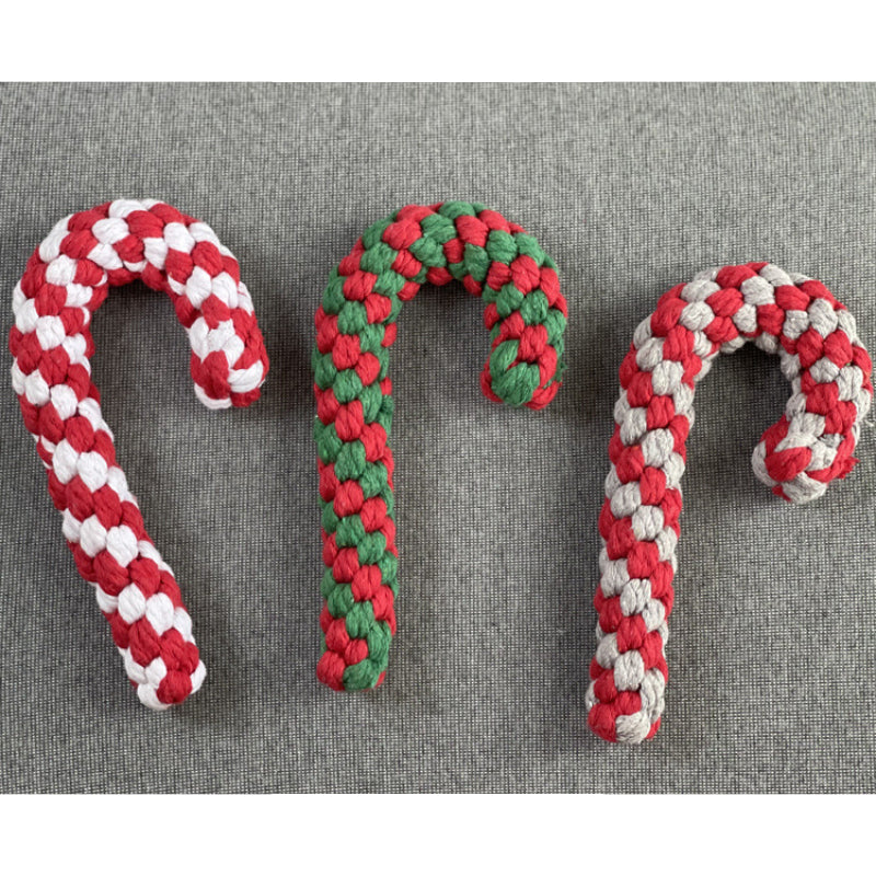 Spielzeug für den Hund, Weihnachtsserie Baumwollseil Kaustangen Spielzeug, Zahnreinigung & Energie freisetzen, drei Farben (1 Stück)
