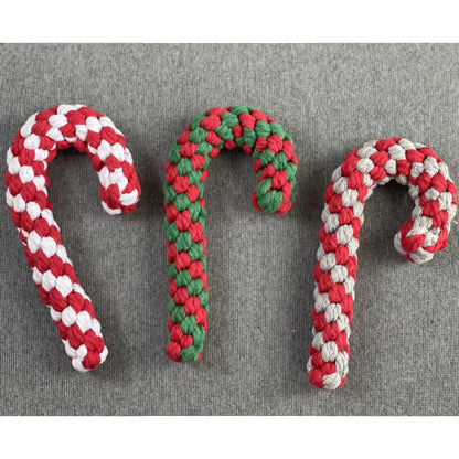 Spielzeug für den Hund, Weihnachtsserie Baumwollseil Kaustangen Spielzeug, Zahnreinigung & Energie freisetzen, drei Farben (1 Stück)