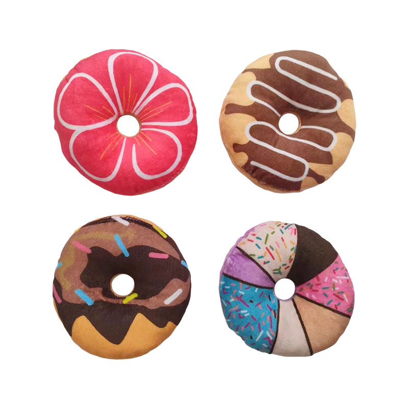 Kuscheltier für Hunde, Süßes Bedruckte Donuts, Hundespielzeug Quietschen, Vier Stile für Ihre Hund Freunde (1 Stück)