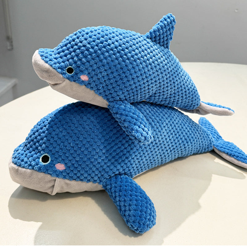 Kuscheltier für Hunde, Blauer Delfin, Hundespielzeug Quietschen, Futterversteck für kleine und große Hunde, Zwei Größen