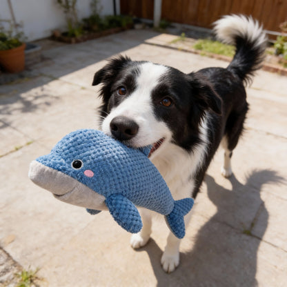 Kuscheltier für Hunde, Blauer Delfin, Hundespielzeug Quietschen, Futterversteck für kleine und große Hunde, Zwei Größen