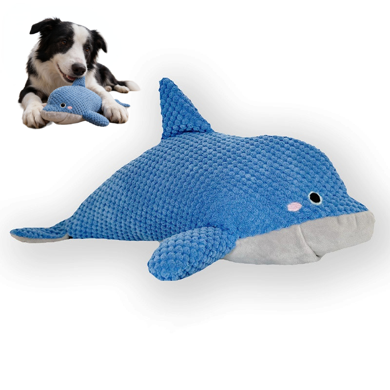 Kuscheltier für Hunde, Blauer Delfin, Hundespielzeug Quietschen, Futterversteck für kleine und große Hunde, Zwei Größen
