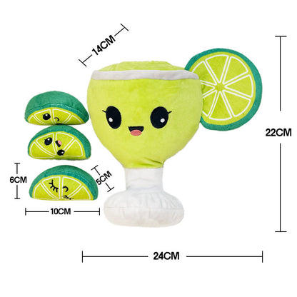 Kuscheltier für Hunde, Weinglas mit Drei kleine Zitronen, Duales Sounddesign, Hunde Intelligenzspielzeug, Langeweile lindern (1 Stück)