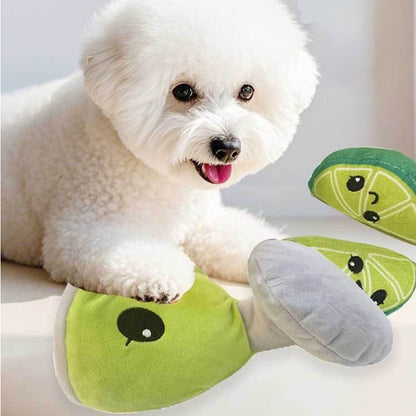 Kuscheltier für Hunde, Weinglas mit Drei kleine Zitronen, Duales Sounddesign, Hunde Intelligenzspielzeug, Langeweile lindern (1 Stück)