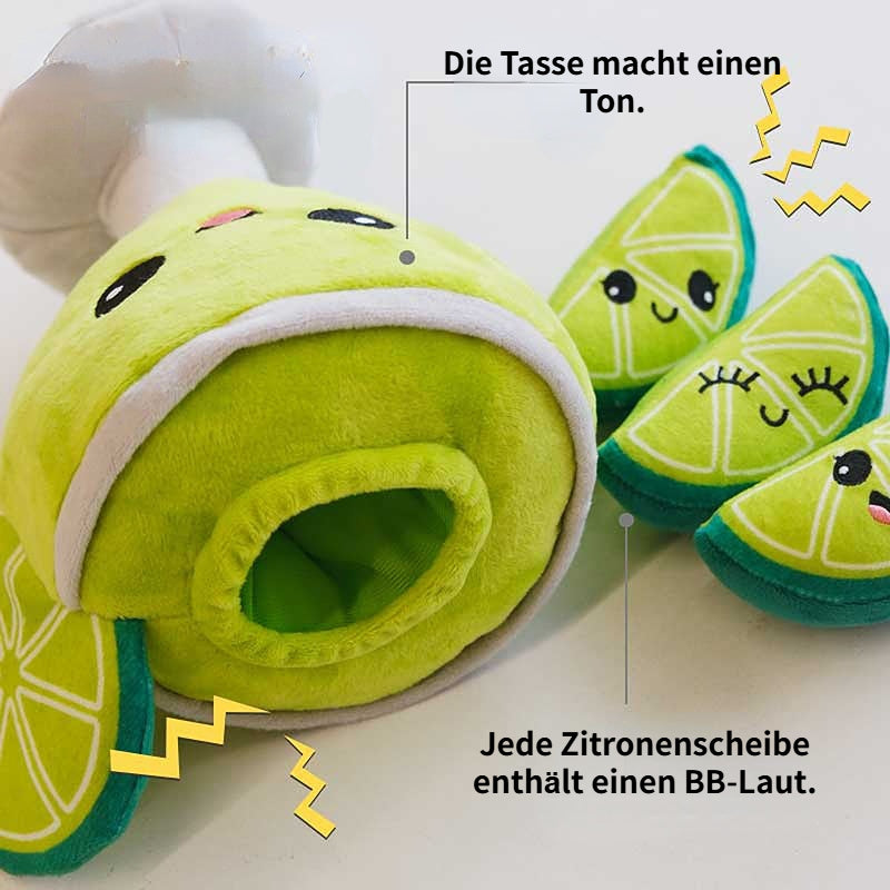Kuscheltier für Hunde, Weinglas mit Drei kleine Zitronen, Duales Sounddesign, Hunde Intelligenzspielzeug, Langeweile lindern (1 Stück)
