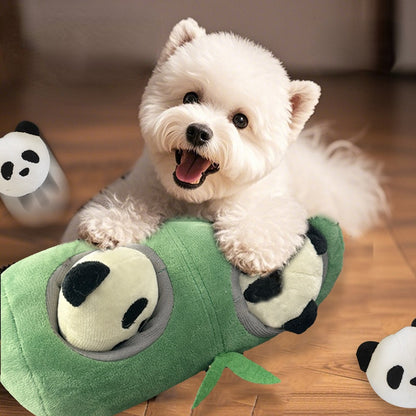 Kuscheltier für den Hund, Panda und Bambus Set mit BiBi-Geräusch & Krinklepapier, Hunde Intelligenzspielzeug für alle Hunde