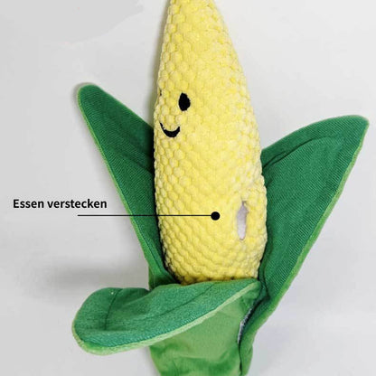 Kuscheltier für Hunde, Plüschmais mit Geräuschfunktion, enthält Rasselpapier, Abnehmbare Maisblätter, Essen verstecken für Spielspaß
