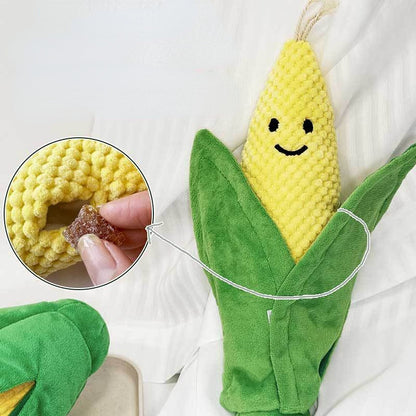 Kuscheltier für Hunde, Plüschmais mit Geräuschfunktion, enthält Rasselpapier, Abnehmbare Maisblätter, Essen verstecken für Spielspaß