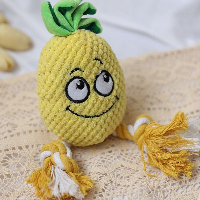 Kuscheltier für den Hund, Ananas und Avocado mit Baumwollseil, haltbares & interaktives Hundespielzeug Quietschen, 3 Stücke