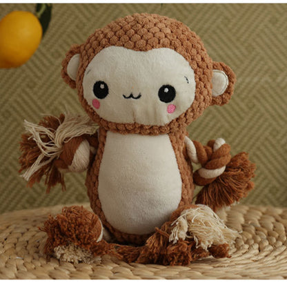 Kuscheltier für den Hund, Weiches Affe mit Bissfestes Baumwollseil, Zahnreinigung, Hundespielzeug Quietschen für Spaß, 3 Stücke