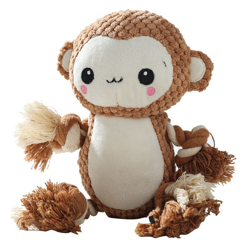 Kuscheltier für den Hund, Weiches Affe mit Bissfestes Baumwollseil, Zahnreinigung, Hundespielzeug Quietschen für Spaß, 3 Stücke