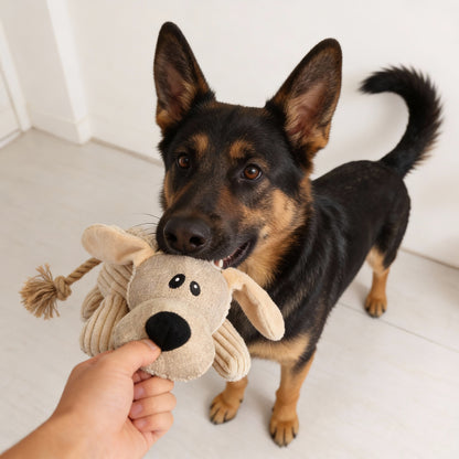 Kuscheltier für Hunde, Spielzeug in Esel und Hund Design mit Robusten Baumwollseilen, quietsch, Begleiter gegen Langeweile für Hunde, 3 Stück