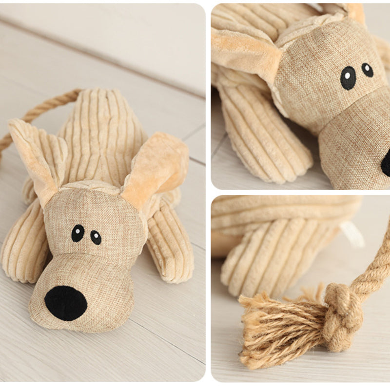 Kuscheltier für Hunde, Esel und Hund mit Robusten Baumwollseilen, hundespielzeug quietsch, Kauspielzeug für Hunde, 3 Stück