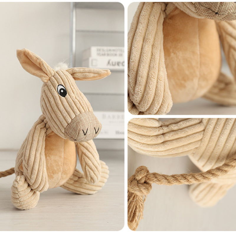 Kuscheltier für Hunde, Esel und Hund mit Robusten Baumwollseilen, hundespielzeug quietsch, Kauspielzeug für Hunde, 3 Stück