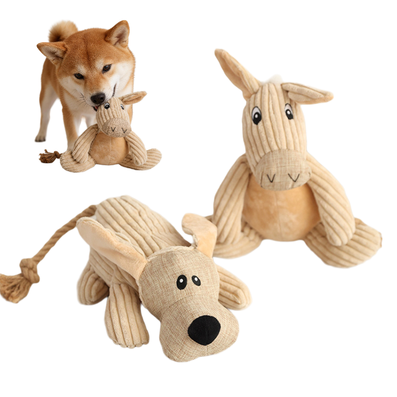 Kuscheltier für Hunde, Spielzeug in Esel und Hund Design mit Robusten Baumwollseilen, quietsch, Begleiter gegen Langeweile für Hunde, 3 Stück