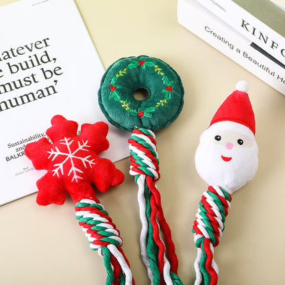 Spielzeug für den Hund, Weihnachts-Cotton-Rope Plüsch-Kaustäbchen mit BB-Sound, 3 Exquisit Varianten für aktive Hunde