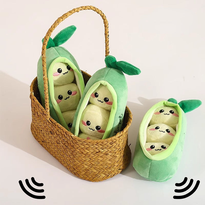 Kuscheltier für den Hund, Erbsenschoten und 3 Erbsen mit BB-Sound & Lautes Papier, Pfotenfreundliches Hundespielzeug (1 Stück)