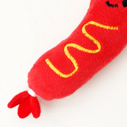 Kuscheltier für den Hund, Plüsch Hotdog mit Quietscher, langlebiges und interaktives Hundespielzeug für spielende Hunde (1 Stück)
