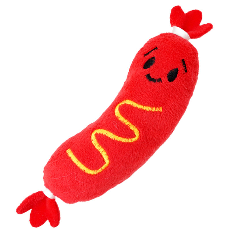 Kuscheltier für den Hund, Plüsch Hotdog mit Quietscher, langlebiges und interaktives Hundespielzeug für spielende Hunde (1 Stück)