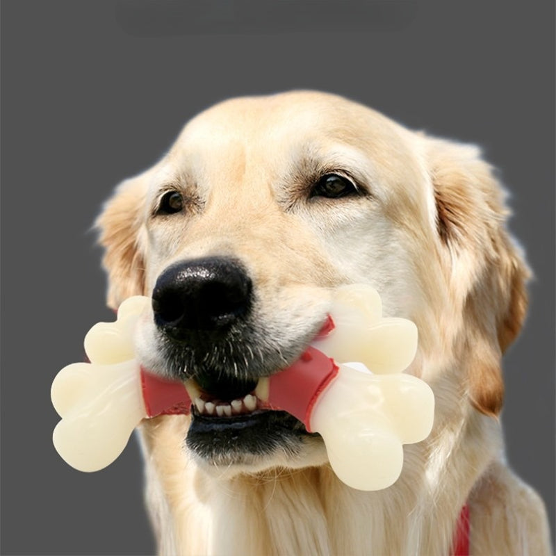 Kauknochen Hund, Rotes Nylon Doppelknochen-Kauspielzeug für Hunde, Fleischiges Aroma, Beißen & Spielen, Groß und Klein