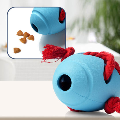 Spielzeug für den Hund, Interaktives Rugbyball aus Gummi, Hund Futterball mit Beißseil für Langsame Fütterung, Zwei Farben