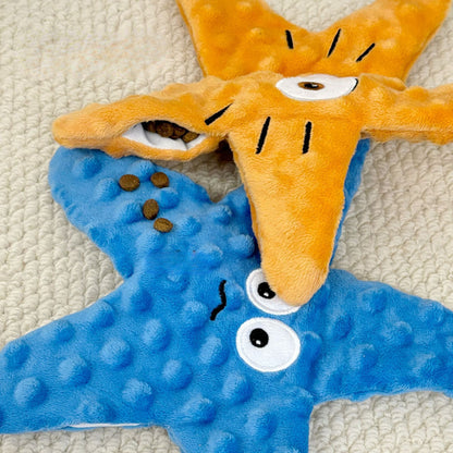 Hunde Intelligenzspielzeug, Plüsch Seestern mit Krinklepapier, BB-Sound & Futterversteck, Kauspielzeug, Vierfarbiger