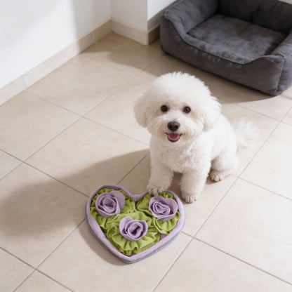 Hunde Intelligenzspielzeug, Herzförmige Rose Schnüffelmatte mit 3 Blumen, Slow Food-Hundespielzeug Beschäftigung, Drei Farben