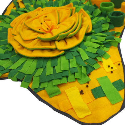 Hunde Intelligenzspielzeug, gelbgrün Blumen Schnüffelmatte Hund aus Polarfleece, Futterspielzeug, Anti-Rutsch-Boden, Waschbare