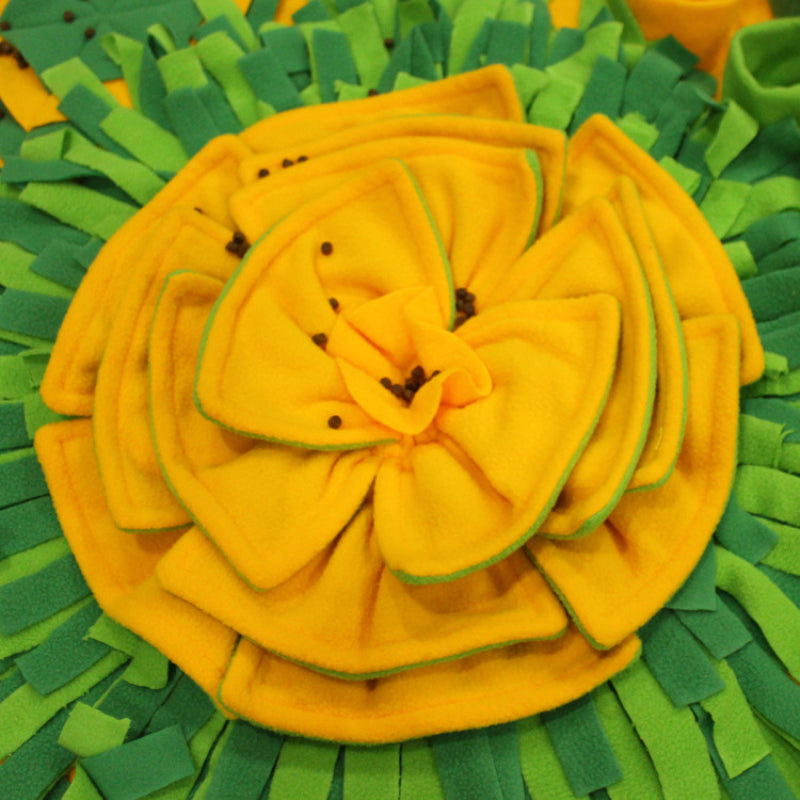 Hunde Intelligenzspielzeug, gelbgrün Blumen Schnüffelmatte Hund aus Polarfleece, Futterspielzeug, Anti-Rutsch-Boden, Waschbare