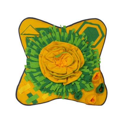 Hunde Intelligenzspielzeug, gelbgrün Blumen Schnüffelmatte Hund aus Polarfleece, Futterspielzeug, Anti-Rutsch-Boden, Waschbare