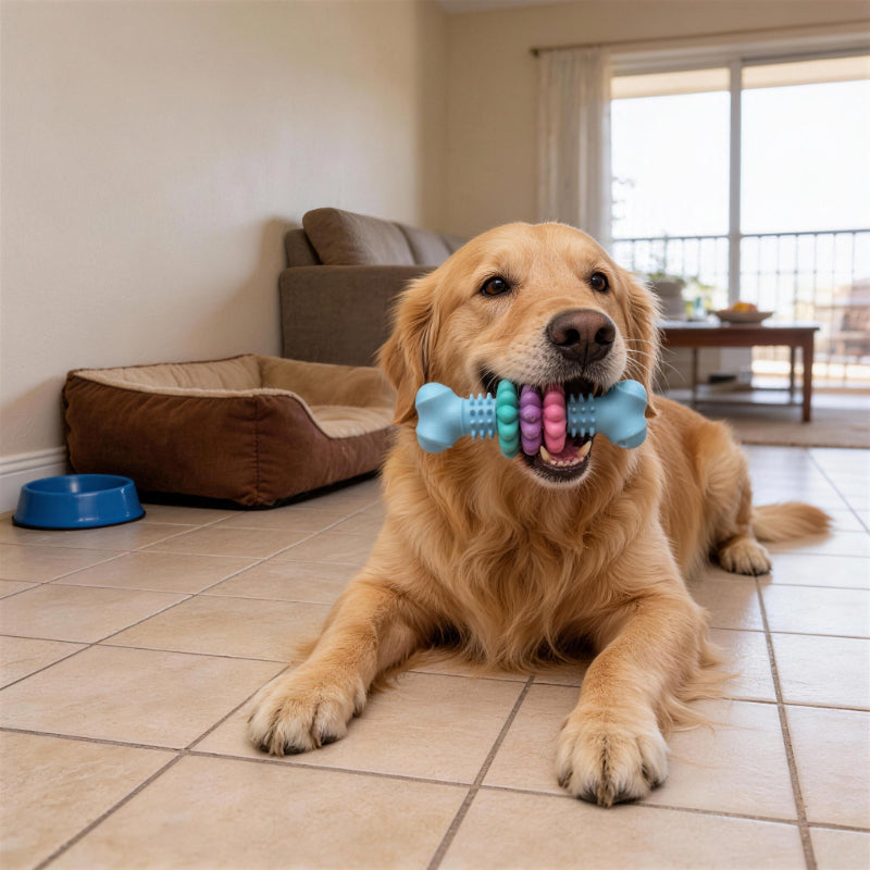 Kauknochen Hund, TPR Kaustäbchen in Knochenform, Kauspielzeug Hund, Hundespielzeug Zahnpflege, 13 cm, in Drei Farben