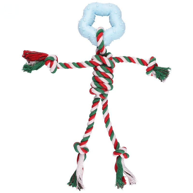 Hundespielzeug, Blaues TRP Blumen-Knoten Kauspielzeug Hund, Weihnachtsfarbenes Ba umwollseil für Interaktive Spiele