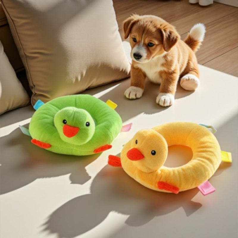 Kuscheltier für den Hund, Kleiner gelber Entenkreis, für sanfte Zähnchen & Spielstunden, verfügbar in Gelb und Grün (1 Stück)