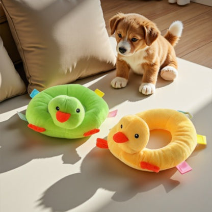 Kuscheltier für den Hund, Kleiner gelber Entenkreis, für sanfte Zähnchen & Spielstunden, verfügbar in Gelb und Grün (1 Stück)