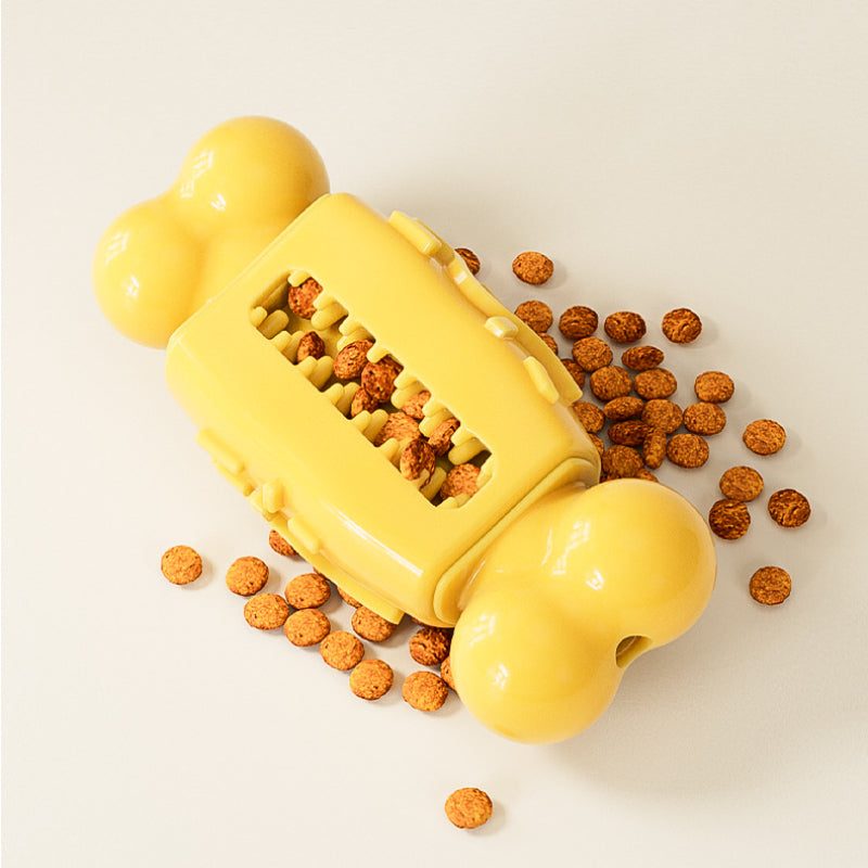 Kauknochen Hund, TRP Knochenkauspielzeug, Hundespielzeug Quietsch in Beige oder Gelb, für Zahnpflege und Spielspaß