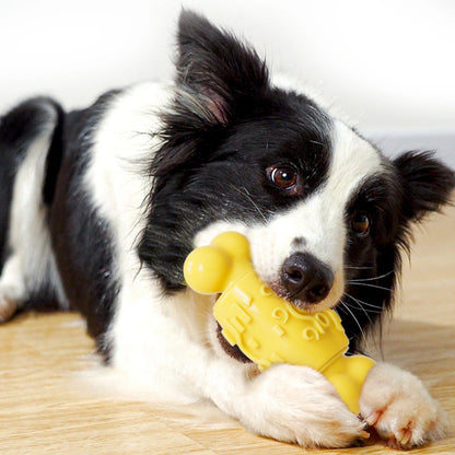 Kauknochen Hund, TPR Knochenkauspielzeug, Hundespielzeug Quietsch in Beige oder Gelb, für Zahnpflege und Spielspaß