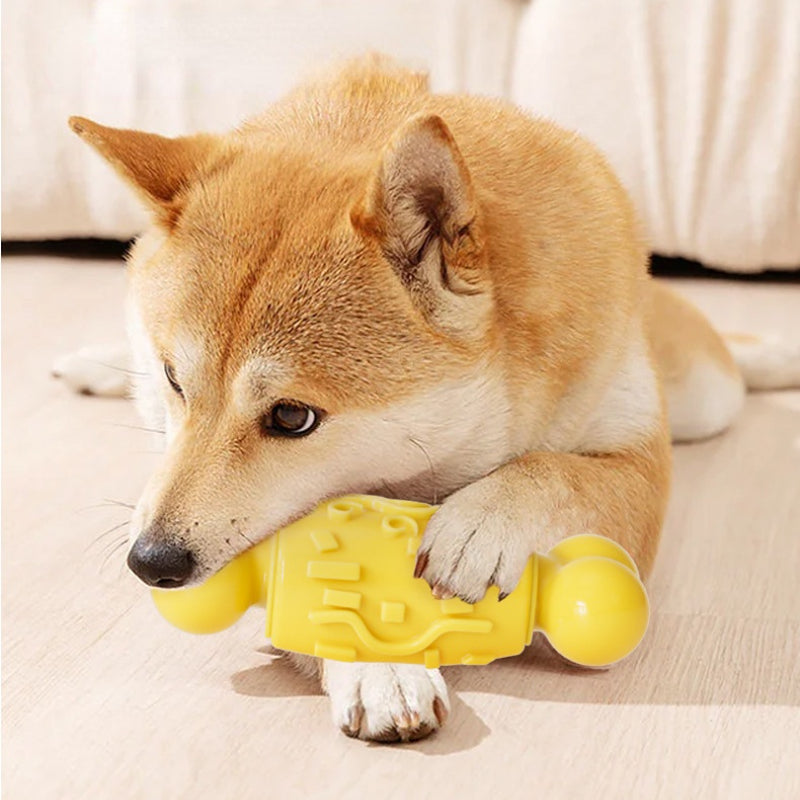 Kauknochen Hund, TPR Knochenkauspielzeug, Hundespielzeug Quietsch in Beige oder Gelb, für Zahnpflege und Spielspaß