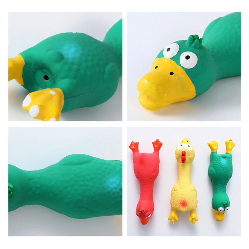 Hundespielzeug, Gummihühnchen in Rot, Gelb, Blau, Hundespielzeug Quietsch, 17 cm lang, ideal zum Spielen & Entspannen, 3er Set