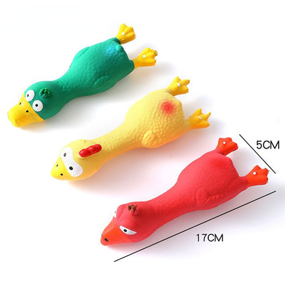 Hundespielzeug, Gummihühnchen in Rot, Gelb, Blau, Hundespielzeug Quietsch, 17 cm lang, ideal zum Spielen & Entspannen, 3er Set