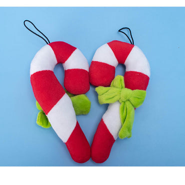 Kuscheltier für den Hund, Weihnachts-Zuckerstange Plüschspielzeug mit Aufhängeschnur, Welpenspielzeug Quietschen