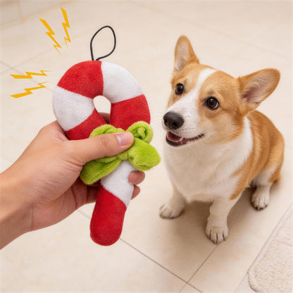 Kuscheltier für den Hund, Weihnachts Zuckerstange Plüschspielzeug mit Aufhängeschnur, Welpenspielzeug Quietschen