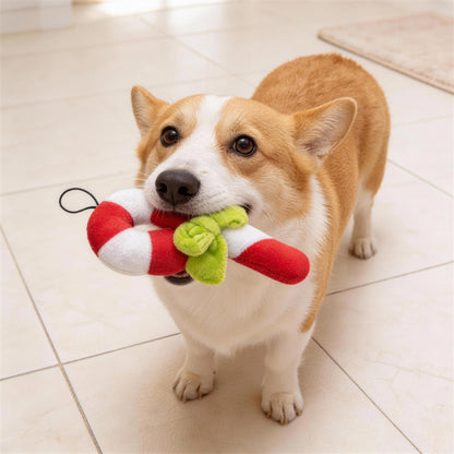 Kuscheltier für den Hund, Weihnachts Zuckerstange Plüschspielzeug mit Aufhängeschnur, Welpenspielzeug Quietschen