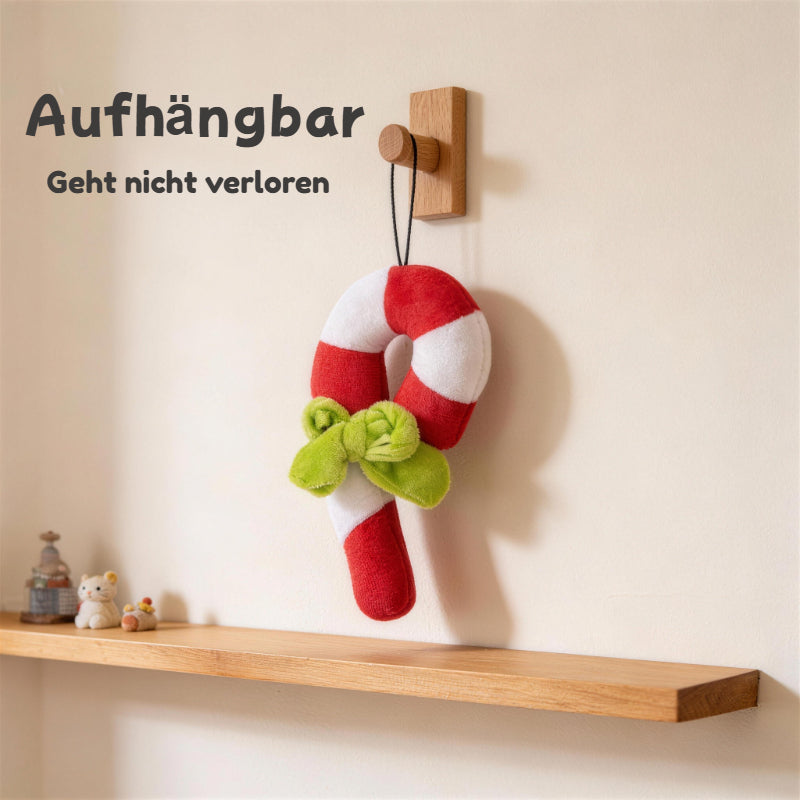 Kuscheltier für den Hund, Weihnachts Zuckerstange Plüschspielzeug mit Aufhängeschnur, Welpenspielzeug Quietschen